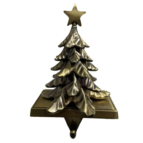 Bronze Metal 3D Christmas Tree Stocking Hanger Mantel Fireplace Hook Holder - Picture 1 of 11